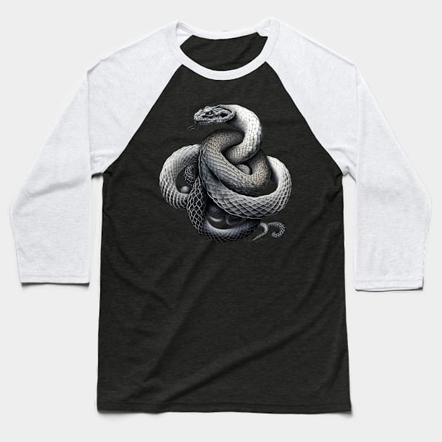 "The Enigma of the Dark and Twisty Snake" Baseball T-Shirt by Kamran Sharjeel